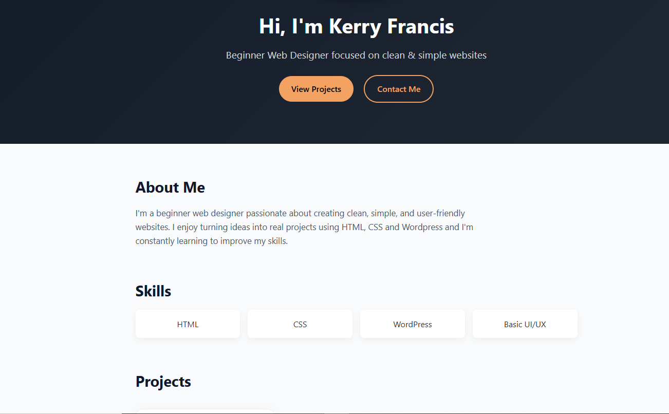 Screenshot of Kerry Otieno's personal portfolio website homepage