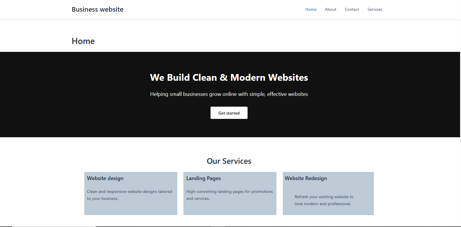 Screenshot of the WordPress business website homepage